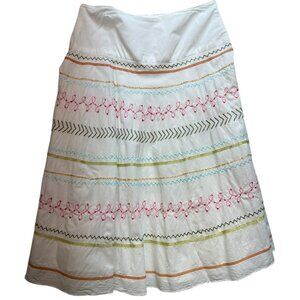 Christopher & Banks Women's Cotton Embroidered A-Line Midi Skirt Size 4 White